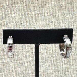 Sterling Silver Hoop Earrings with Etched Detail Made In Italy